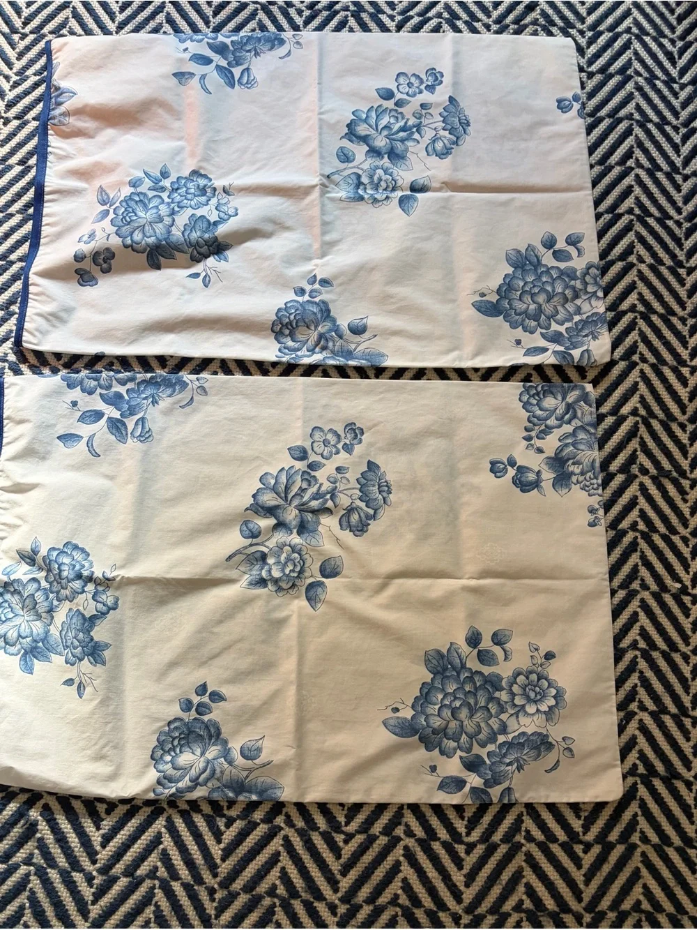 Blue Floral Pillowcases - White and Blue